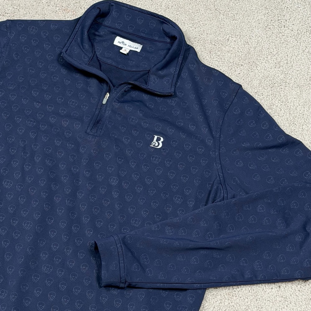 Peter Millar Perth 1/4 Zip Navy Skull Breakers Golf Club Palm Beach Mens M